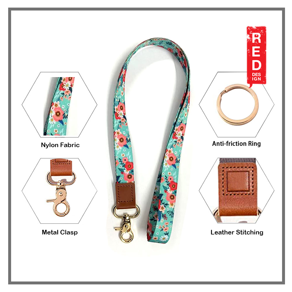 Picture of Red Design Selected Neck Lanyard and Wrist Strap Nylon Fabric with Metal Clasp for Phone Case (Green Floral)