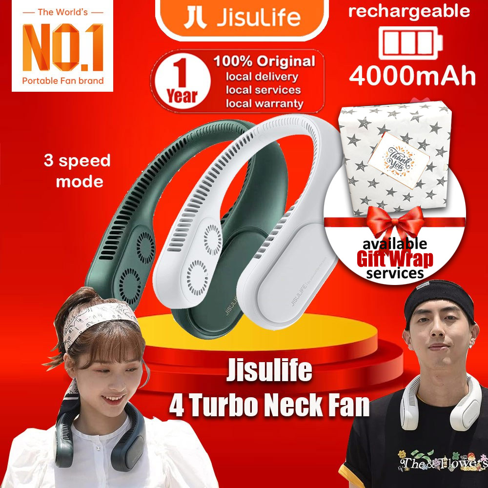 Picture of JISULIFE Malaysia 4 Turbo Bladeless Neck Cooler Portable Neck Fan Hands Free Bladeless Fan 4000mAh Battery Operated Wearable Personal Fan Leafless Rechargeable Headphone Design USB Powered Desk Fan 3 Speeds for Running Badminton Indoor Court Concert Picnic Camping Outdoor Activity FA12R (Green)
