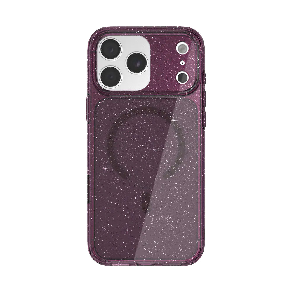 Picture of Apple iPhone 18 Pro Max Case | JTLEGEND Hybrid Cusion Glitter Mag Case for iPhone 18 Pro Max - Crystal with Berry Wine Magnetic Circle