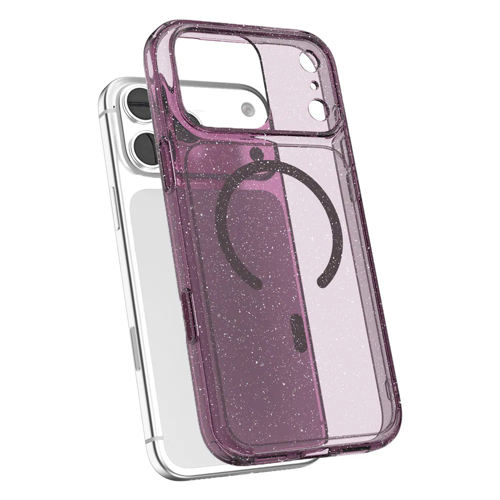 Picture of Apple iPhone 18 Pro Max Case | JTLEGEND Hybrid Cusion Glitter Mag Case for iPhone 18 Pro Max - Crystal with Berry Wine Magnetic Circle