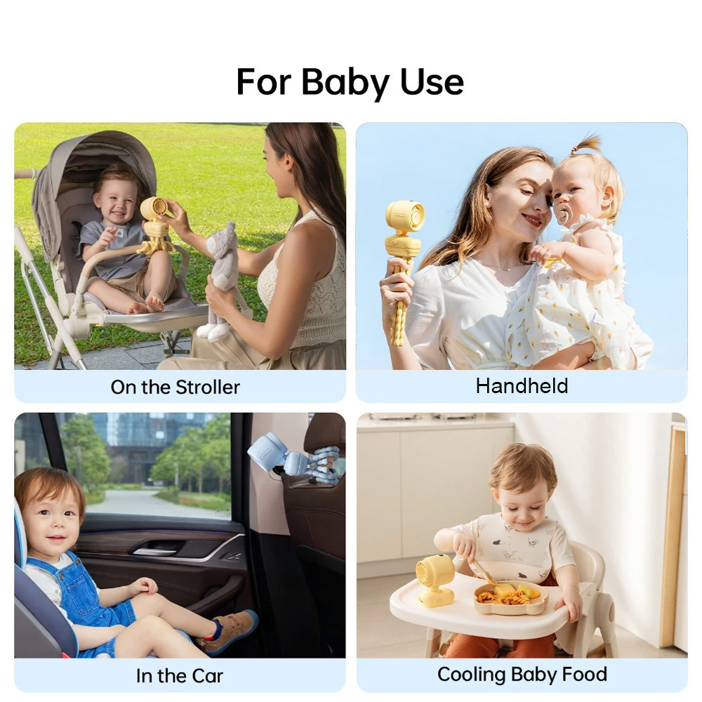 Picture of JisuLife Stroller Fan 4 Portable Baby Stroller Fan 5000mAh 38H Long Battery Ultra Quiet Natural Wind Octopus Stand Fan (Yellow)