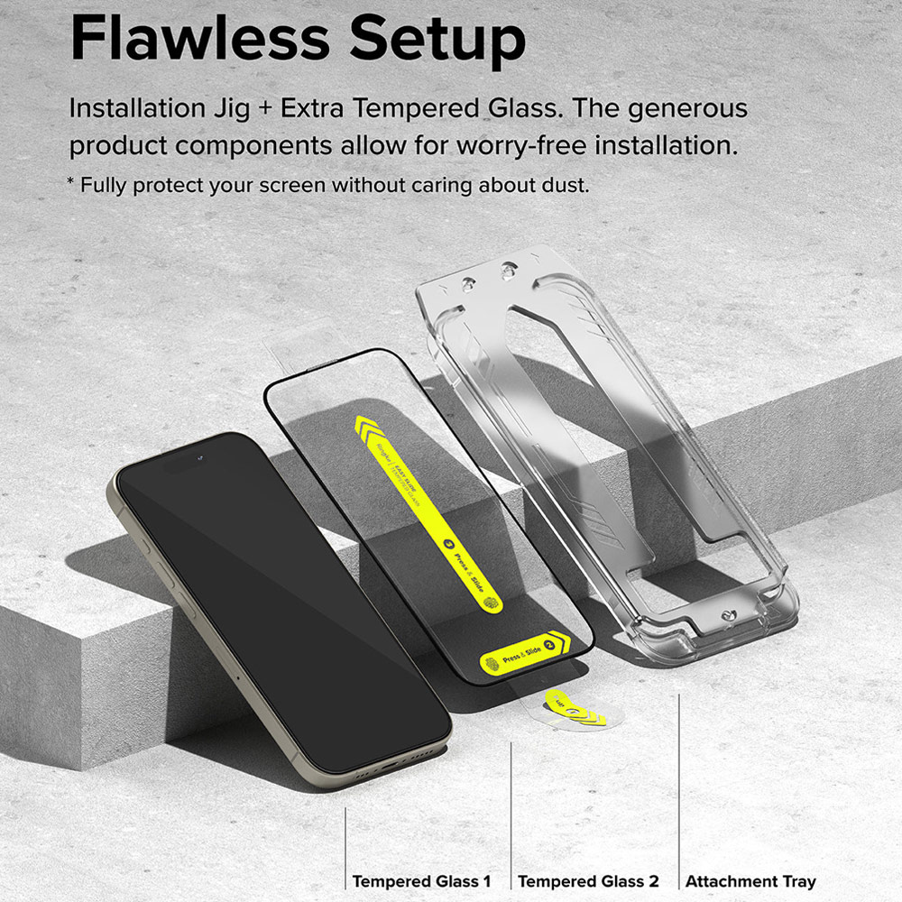 Picture of Apple iPhone 15 Pro Max 6.7 Screen Protector | Ringke Easy Slide Tempered Glass Screen Protector with Easy Installation Jig Kit for iPhone 15 Pro Max 6.7 (HD Clear) 2 Pack