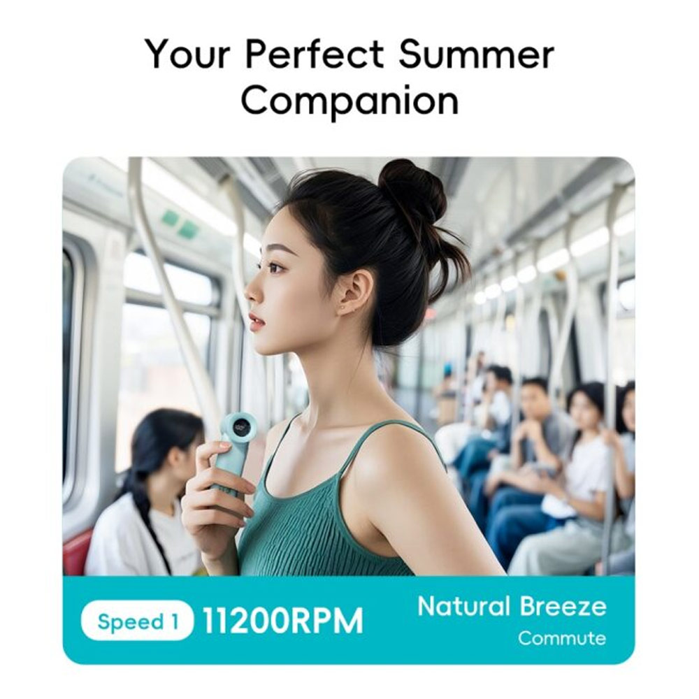 Picture of Rock Crayon ShinChan 5 Ultra Speed Strong Wind Force Portable Mini Handheld Fan 3000mAh 17400RPM (Mint Green)