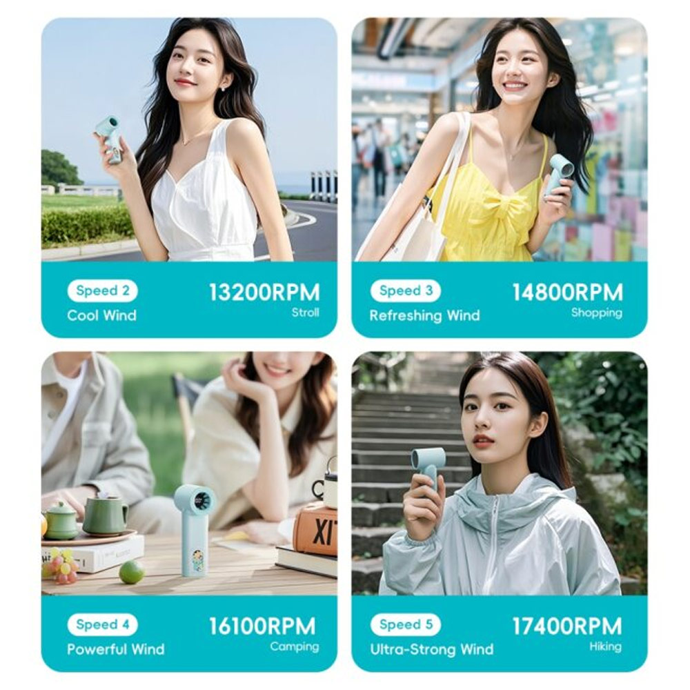 Picture of Rock Crayon ShinChan 5 Ultra Speed Strong Wind Force Portable Mini Handheld Fan 3000mAh 17400RPM (Mint Green)