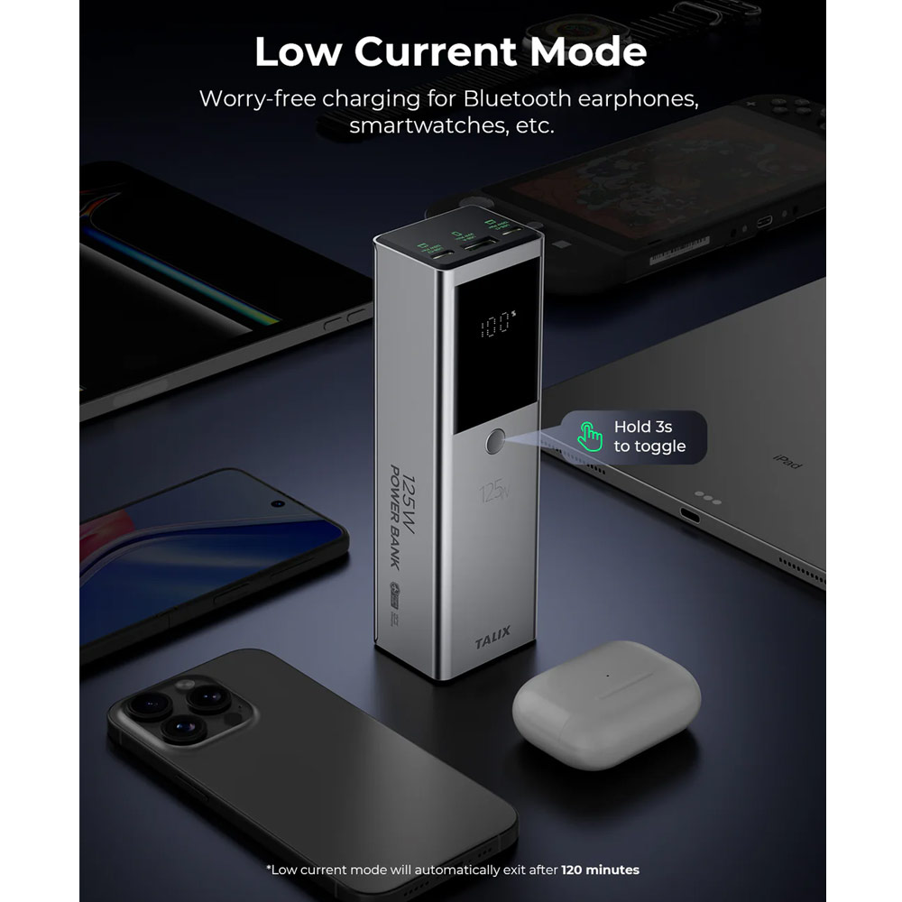 Picture of TALIX FLUXO 125W Power Bank 12800mAh | 100W PD Laptop Fast Charging | 3-Port USB-C & USB-A | Digital Display | Airline Safe