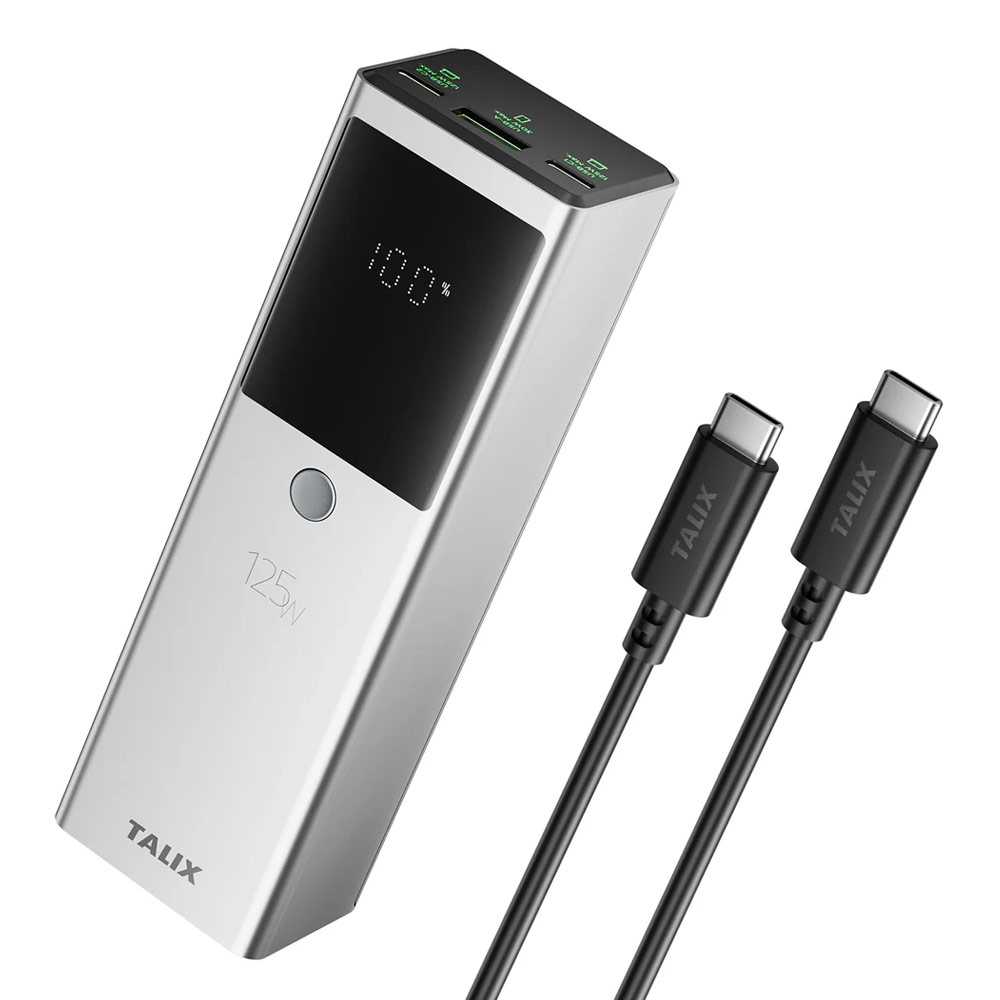 Picture of TALIX FLUXO 125W Power Bank 12800mAh | 100W PD Laptop Fast Charging | 3-Port USB-C & USB-A | Digital Display | Airline Safe