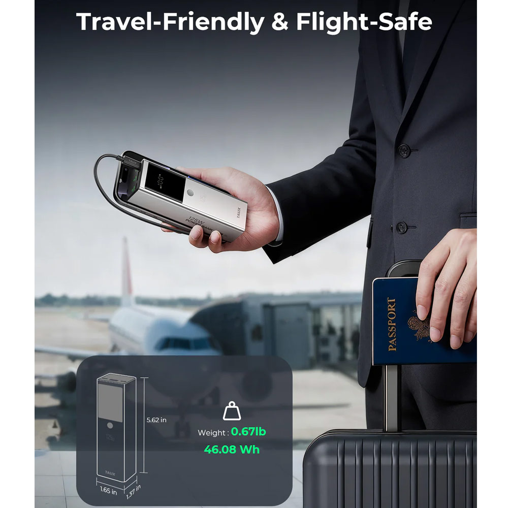 Picture of TALIX FLUXO 125W Power Bank 12800mAh | 100W PD Laptop Fast Charging | 3-Port USB-C & USB-A | Digital Display | Airline Safe