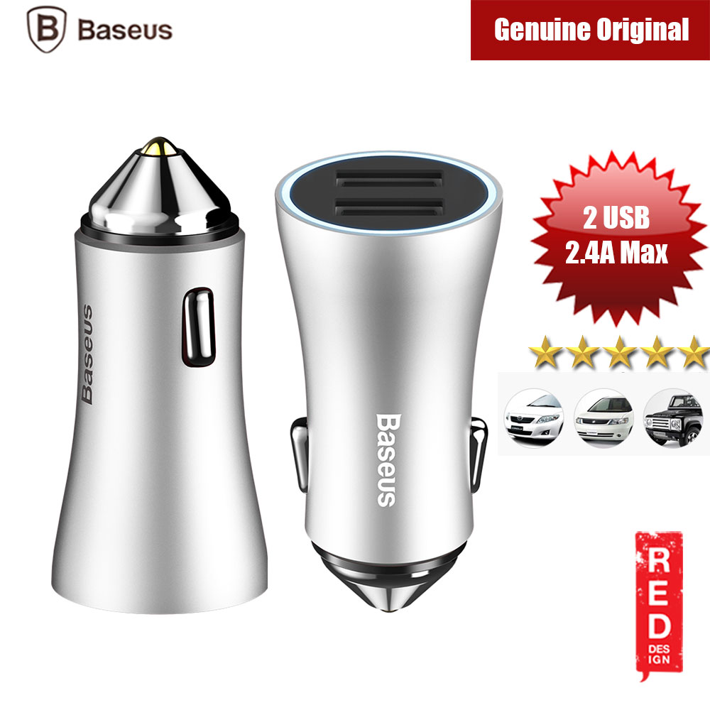 Picture of Baseus 2 Dual USB  2.4 Max Charge Aluminum Alloy Car Charger (Silver) Red Design- Red Design Cases, Red Design Covers, iPad Cases and a wide selection of Red Design Accessories in Malaysia, Sabah, Sarawak and Singapore 