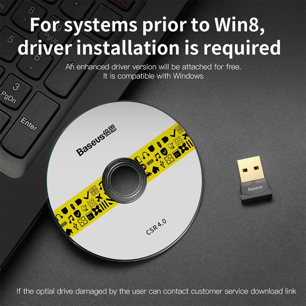 Picture of Baseus USB Bluetooth 4.0 Adapter External Bluetooth Adapter Compatible with Window for connect bluetooth headsets earphone speakers mouse keyboards mobile phones tablets gamepads (Black)