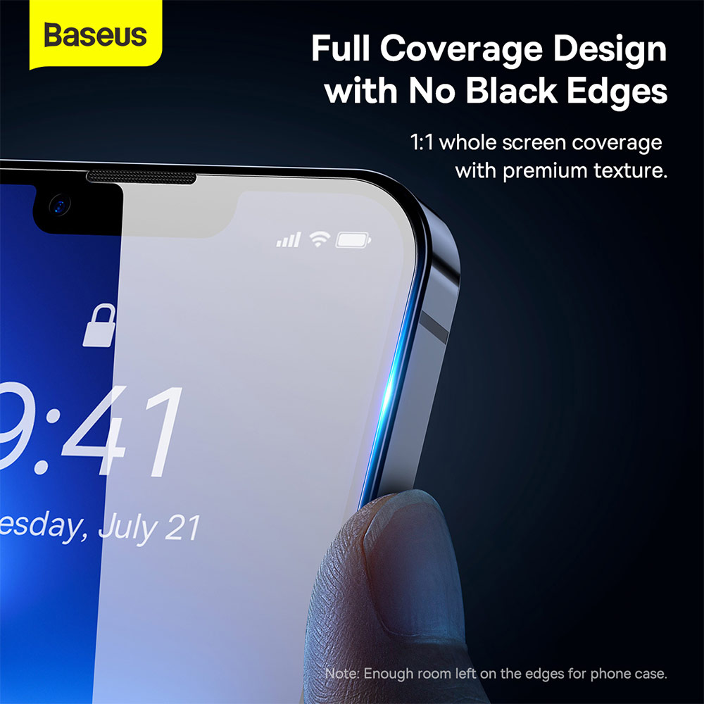Picture of Apple iPhone 13 Pro Max 6.7  | Baseus Full Coverage Invisible Tempered Glass with Cellular Dust Prevention for iPhone 13 Pro Max 6.7 (HD Clear 2pcs)