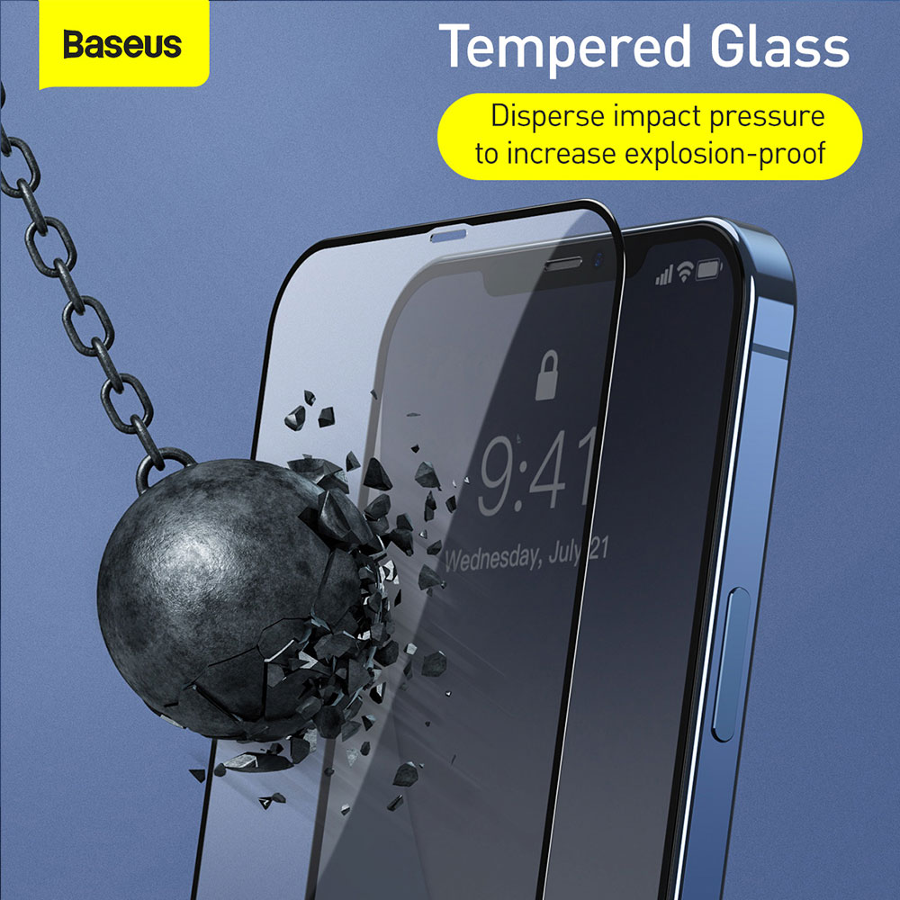 Picture of Apple iPhone 12 6.1  | Baseus 0.25mm HD Full Screen Anti Finger Print Tempered Glass for iPhone 12 iPhone 12 Pro 6.1 (Clear 2pcs Pack)
