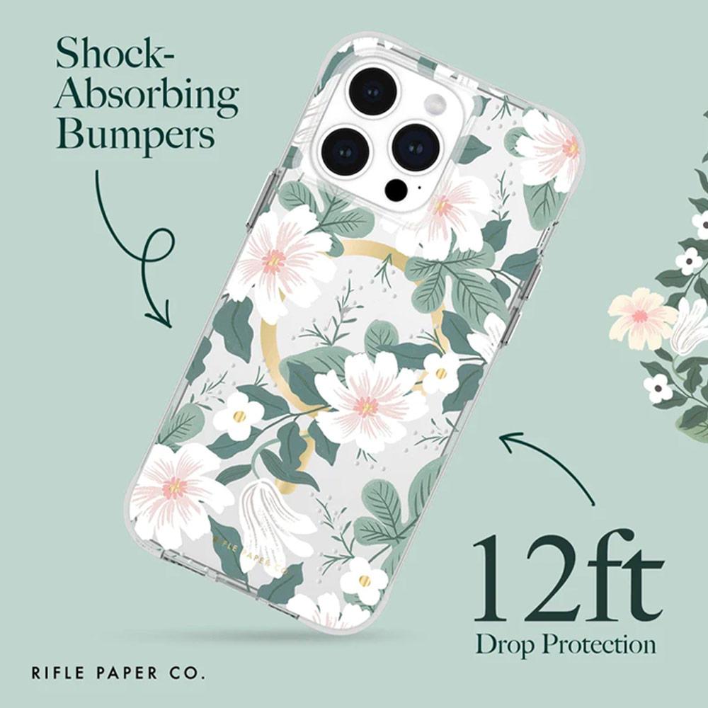 Picture of Apple iPhone 15 Pro Max 6.7  | Case Mate Case-Mate Rifle Paper Co Floral Design Drop Protection Case with Magnetic Charging for iPhone 15 Pro Max 6.7 (Willow)