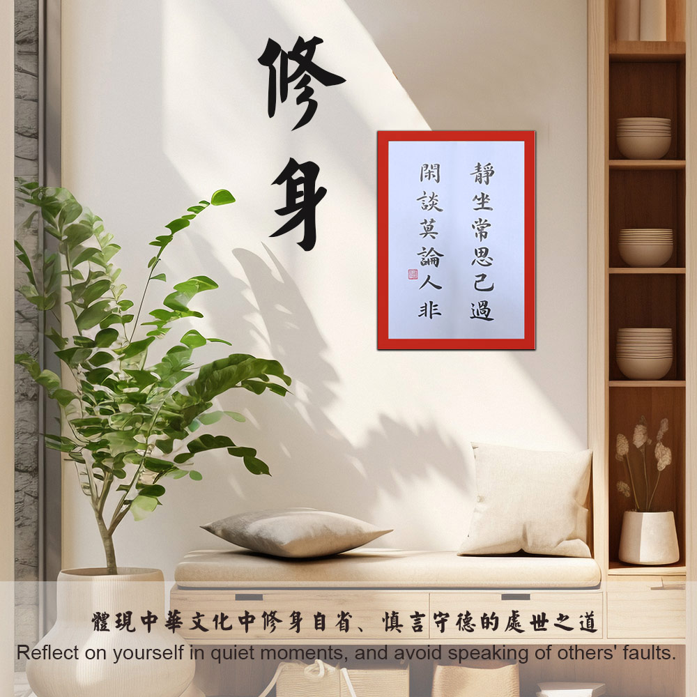 Picture of 手写书法装饰画 带框 Chinese Calligraphy with frame「静坐常思己 闲谈莫论人非」 客厅书房挂饰艺术品 中式家居摆设 客厅书房装饰 送礼首选 乔迁新居开业都适合 30x21cm