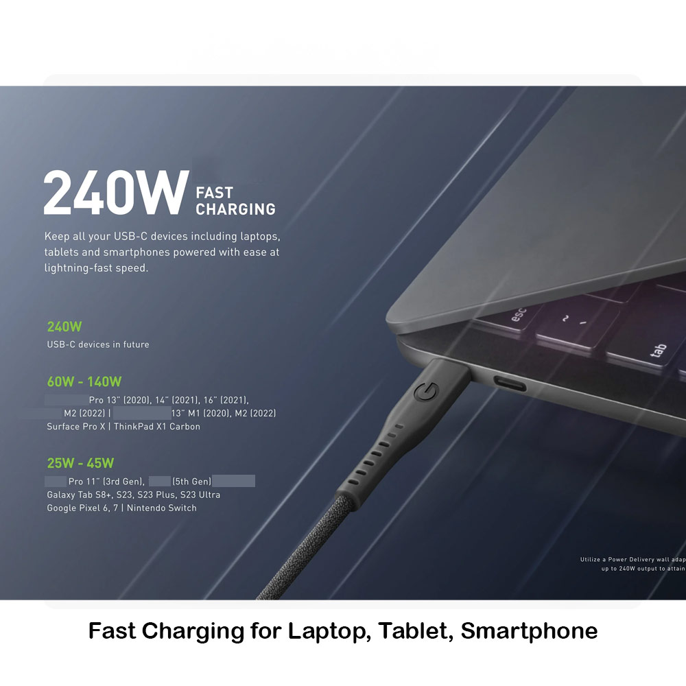 Picture of Energea Flow PD 240W USB-C to USB-C Fast Charging Cable for iPhone 15 Pro Max Smartphone Laptop Tablet (Black)