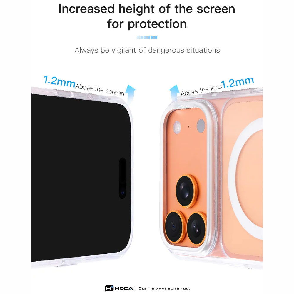 Picture of Apple iPhone 18 Pro Case | Hoda Crystal Ultra Case with Military Standard MagSafe Pure Surface TM with Camera Button for iPhone 18 Pro - Clear Black