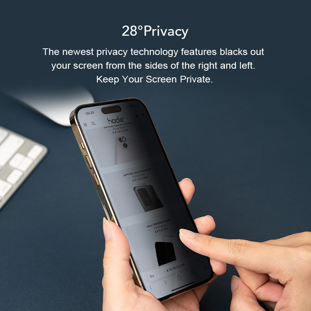 Picture of Apple iPhone 15 Pro 6.1 Screen Protector | Hoda 0.33mm 2.5D Full Coverage Anti Peep Tempered Glass Screen Protector for Apple iPhone 15 Pro 6.1 (Privacy)