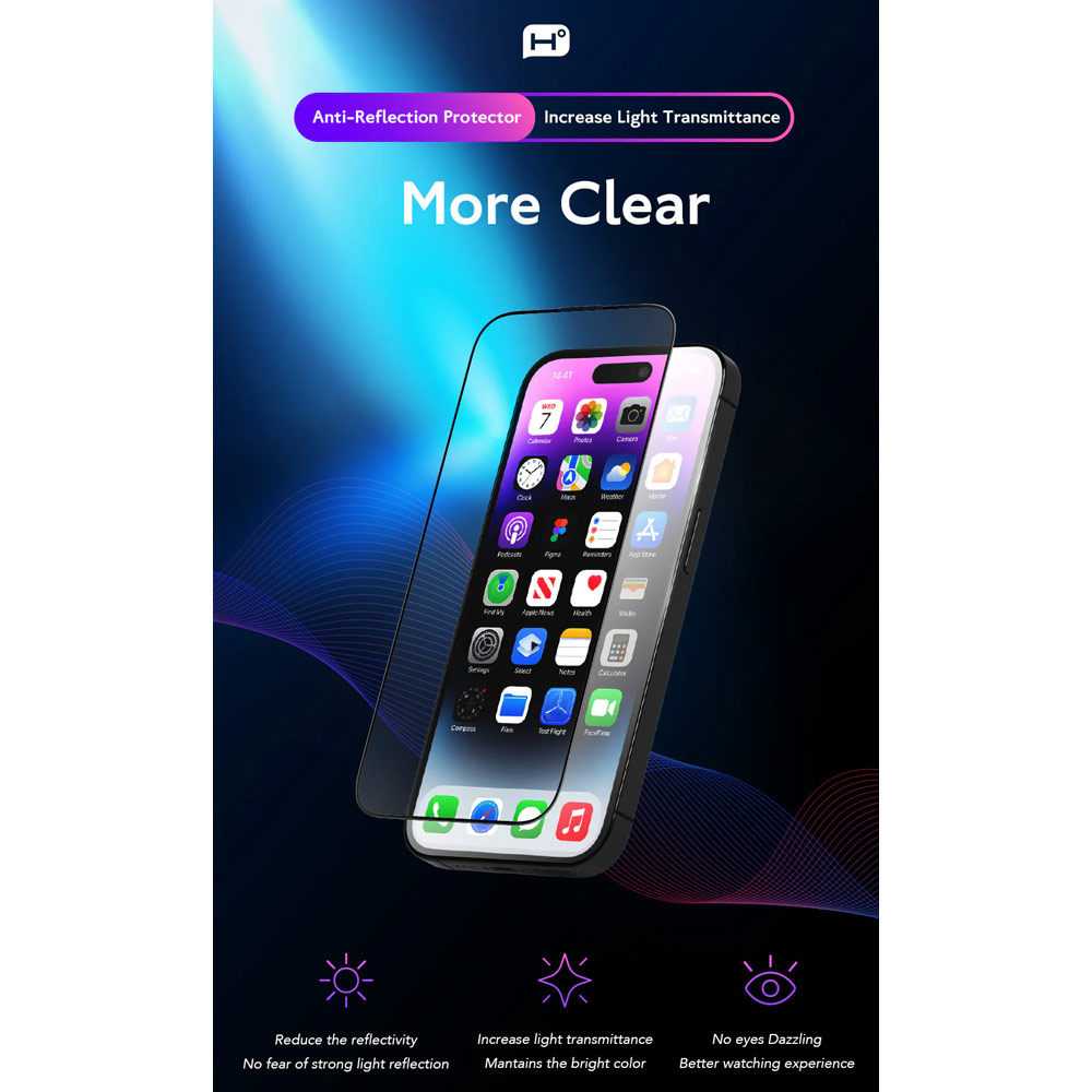 Picture of Apple iPhone 17 Pro 6.3 Screen Protector | Hoda Anti Reflection Full Coverage Tempered Glass Screen Protector for iPhone 17 Pro 6.3 (Anti Reflection)