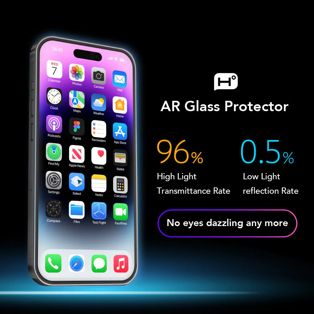 Picture of Apple iPhone 17 Pro 6.3 Screen Protector | Hoda Anti Reflection Full Coverage Tempered Glass Screen Protector for iPhone 17 Pro 6.3 (Anti Reflection)