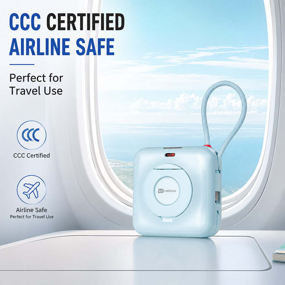 Picture of Hoda 10000mAh Magnetic Wireless CCC Travel Safe Powerbank 20W Fast Charge with Type-C Built In Cable Travel Friendly and Foldable Stand (Blue)