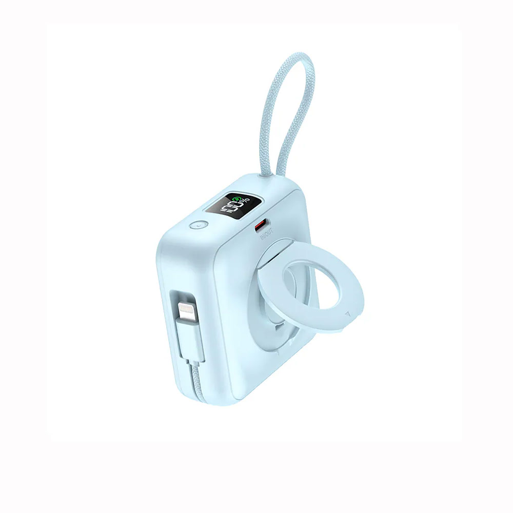 Picture of Hoda 10000mAh Magnetic Wireless CCC Travel Safe Powerbank 20W Fast Charge with Type-C Built In Cable Travel Friendly and Foldable Stand (Blue)