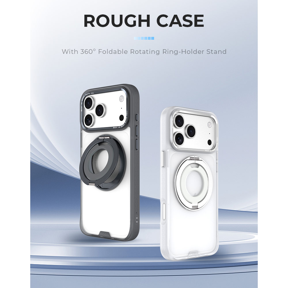 Picture of Apple iPhone 18 Pro Case | Hoda ROUGH Case Magnet with 360° foldable rotating ring-holder stand Enhanced with PureSurfaceTM for iPhone 18 Pro 17 Pro - Matte