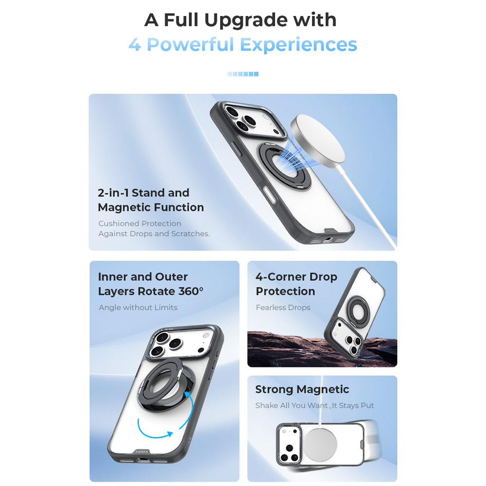 Picture of Apple iPhone 18 Pro Case | Hoda ROUGH Case Magnet with 360° foldable rotating ring-holder stand Enhanced with PureSurfaceTM for iPhone 18 Pro 17 Pro - Matte