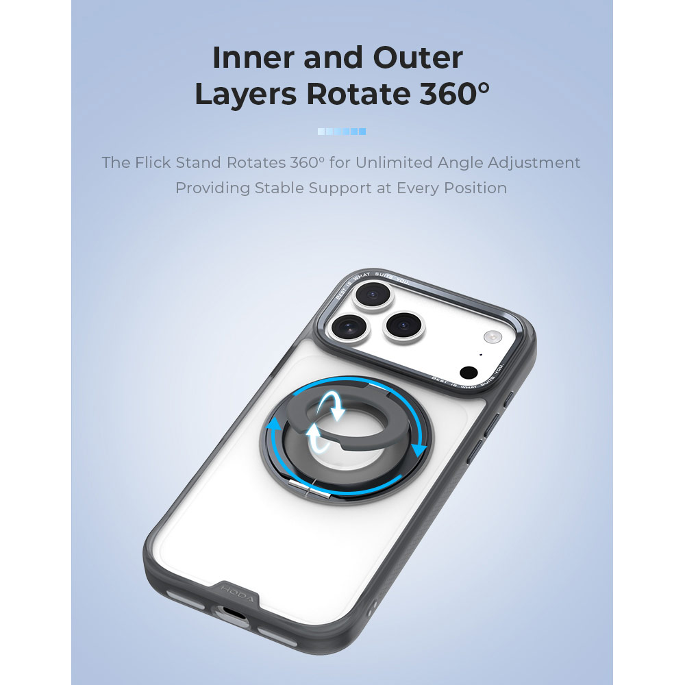 Picture of Apple iPhone 18 Pro Case | Hoda ROUGH Case Magnet with 360° foldable rotating ring-holder stand Enhanced with PureSurfaceTM for iPhone 18 Pro 17 Pro - Matte