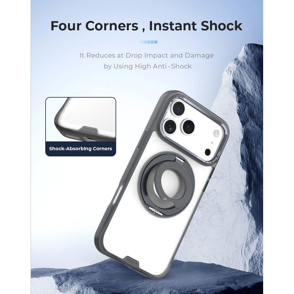 Picture of Apple iPhone 18 Pro Case | Hoda ROUGH Case Magnet with 360° foldable rotating ring-holder stand Enhanced with PureSurfaceTM for iPhone 18 Pro 17 Pro - Matte