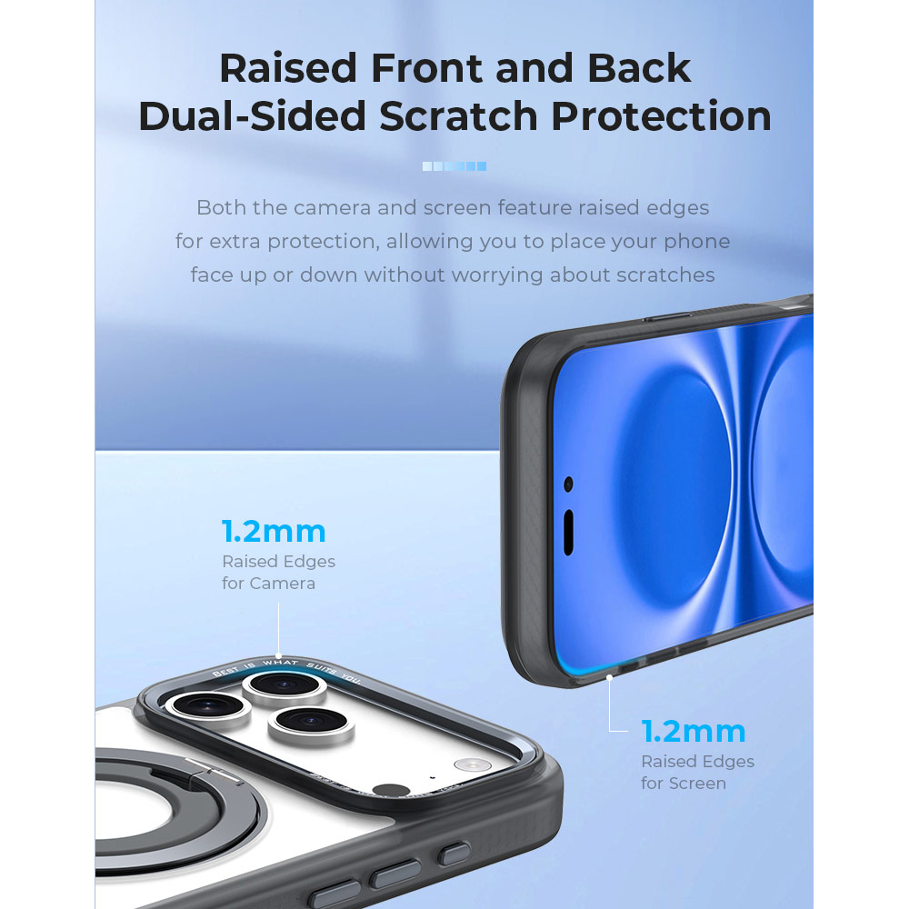 Picture of Apple iPhone 18 Pro Case | Hoda ROUGH Case Magnet with 360° foldable rotating ring-holder stand Enhanced with PureSurfaceTM for iPhone 18 Pro 17 Pro - Matte