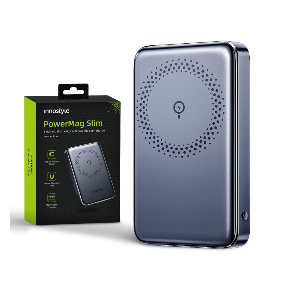 Picture of Innostyle PowerMag Slim Magnetic Wireless Charging with USB-C input output Fast Charge PowerBank  (Black)