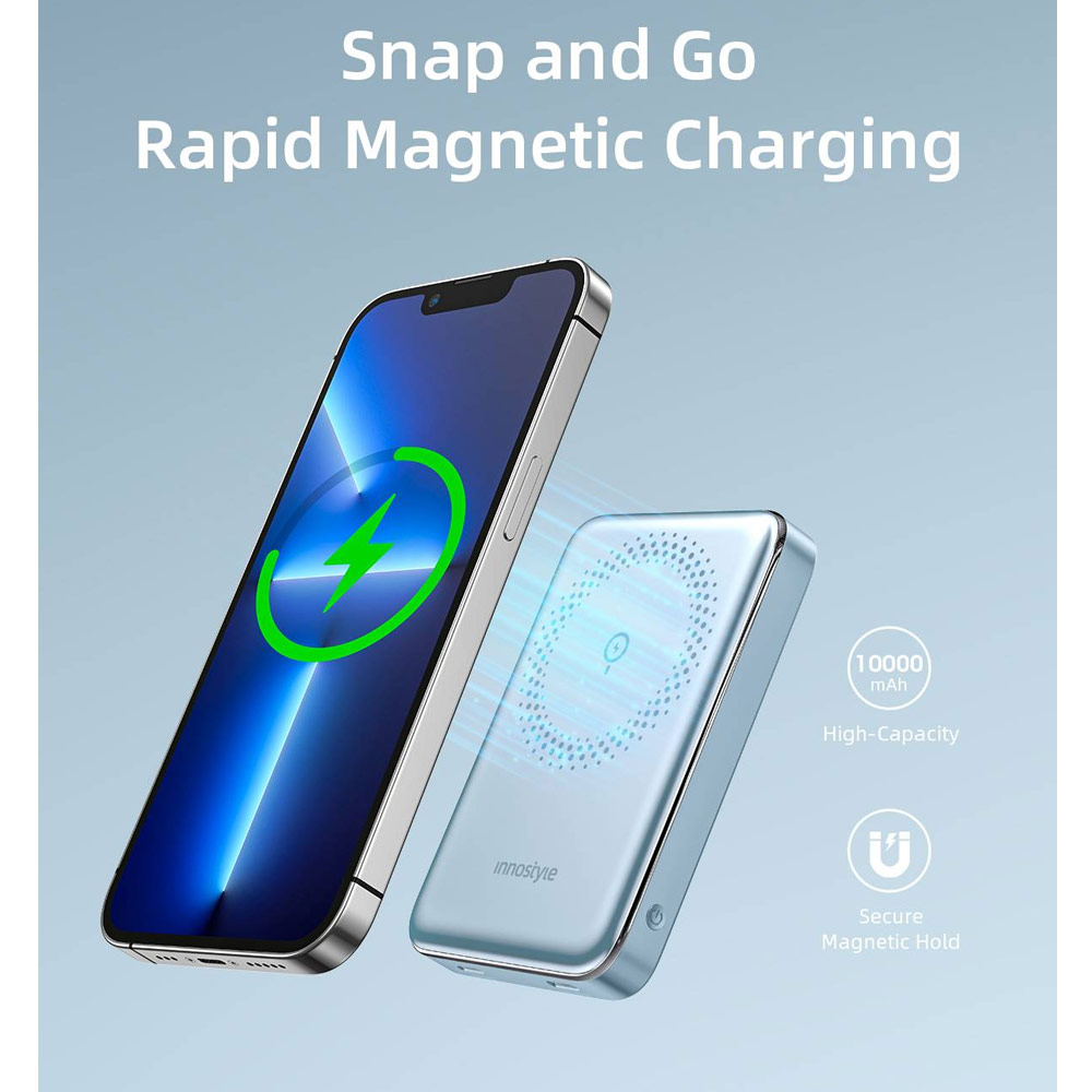 Picture of Innostyle PowerMag Slim Magnetic Wireless Charging with USB-C input output Fast Charge PowerBank  (Black)