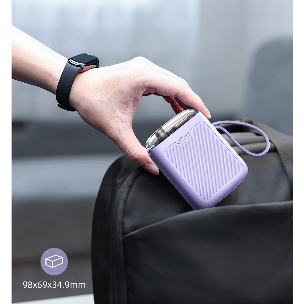Picture of Innostyle CCC 3C Certified Power Bank TransiMini FlexCharge Retractable 30W 10000mAh 60cm USB-C Small Mini Compact Size Power Bank with Cable (Lavender)