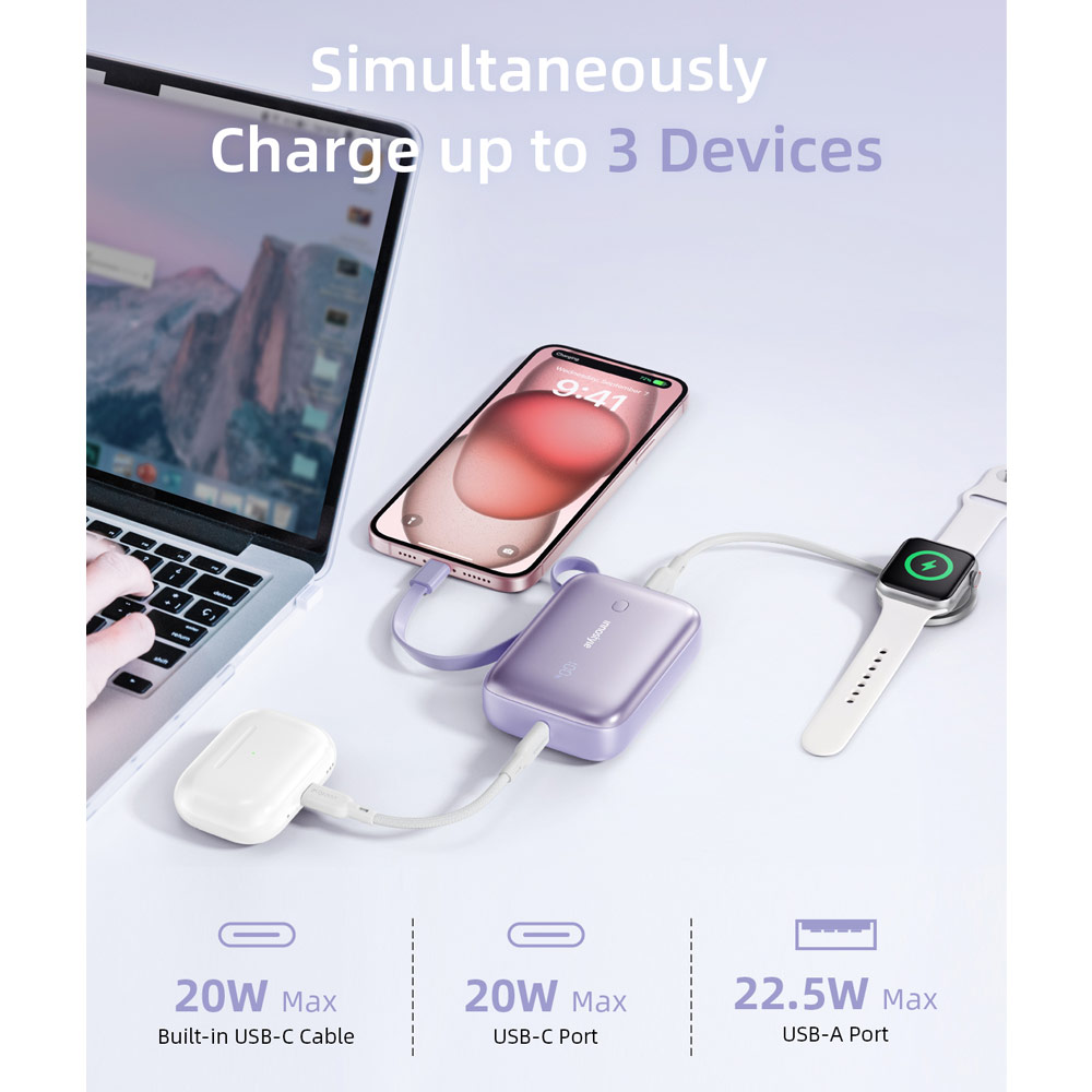Picture of Innostyle PowerGo Mini Plus 10000mAh with USB-C input output USB-A Output Fast Charge PowerBank with USB-C Build in Cable  (Black)
