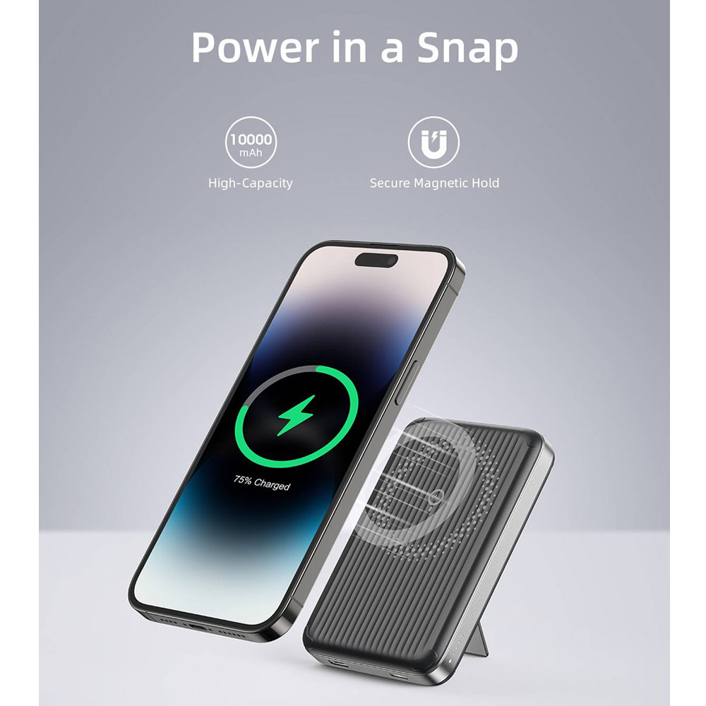 Picture of Innostyle PowerMag Switch 2 in 1 Standable Magnetic Wireless Charging with USB-C input output Fast Charge PowerBank  (Black)