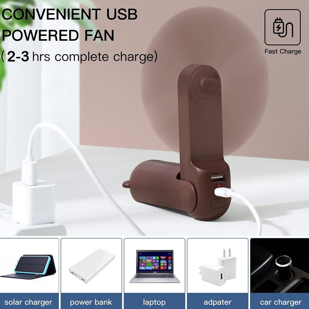 Picture of Jisulife Malaysia 3 in 1 Mini Handheld Fan USB Rechargeable Fan Power Bank with Flash Light for Office OutdoorTravel Hiking Camping Concert Indoor Court F8 (Brown)