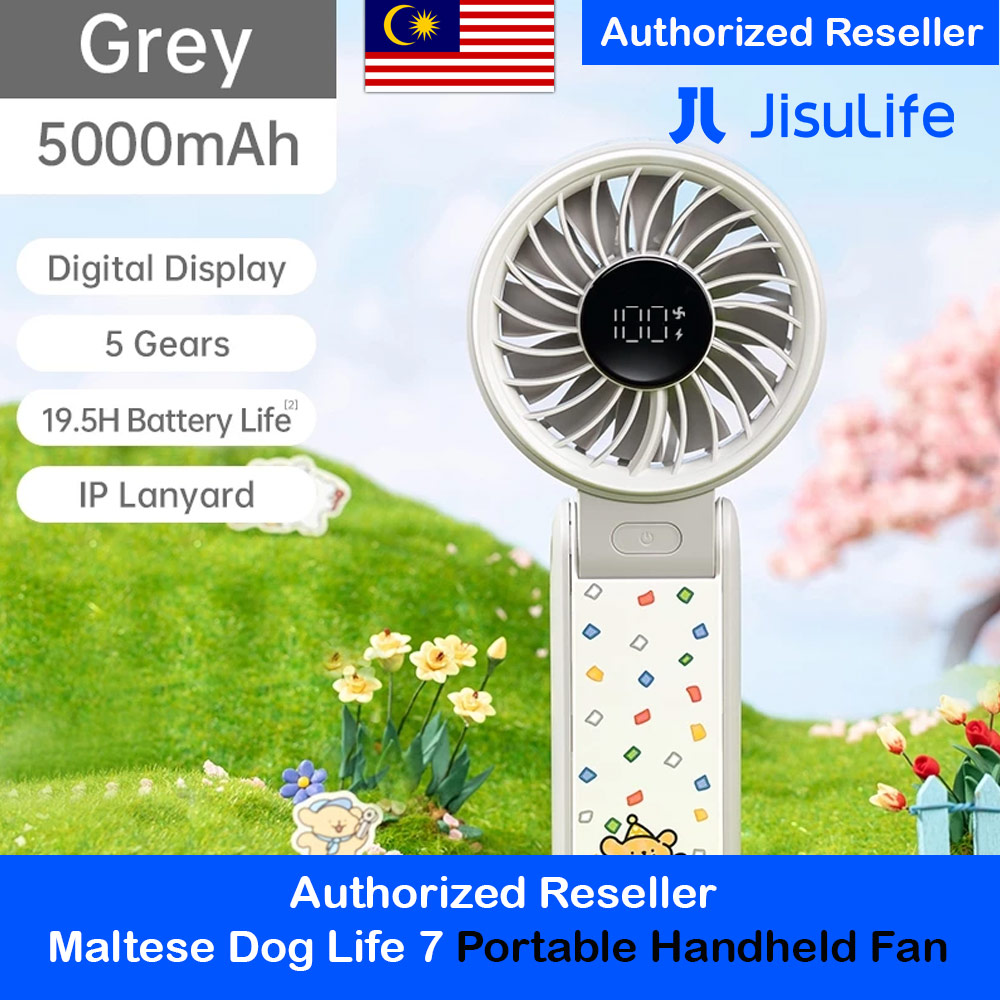 Picture of Jisulife Maltese Dog Series Malaysia 3 in 1 Handheld Fan Life7 Powerful Portable Fan with LED Display Foldable as Desk Fan Hangable as Neck Fan (5000mAh Light Grey) Red Design- Red Design Cases, Red Design Covers, iPad Cases and a wide selection of Red Design Accessories in Malaysia, Sabah, Sarawak and Singapore 