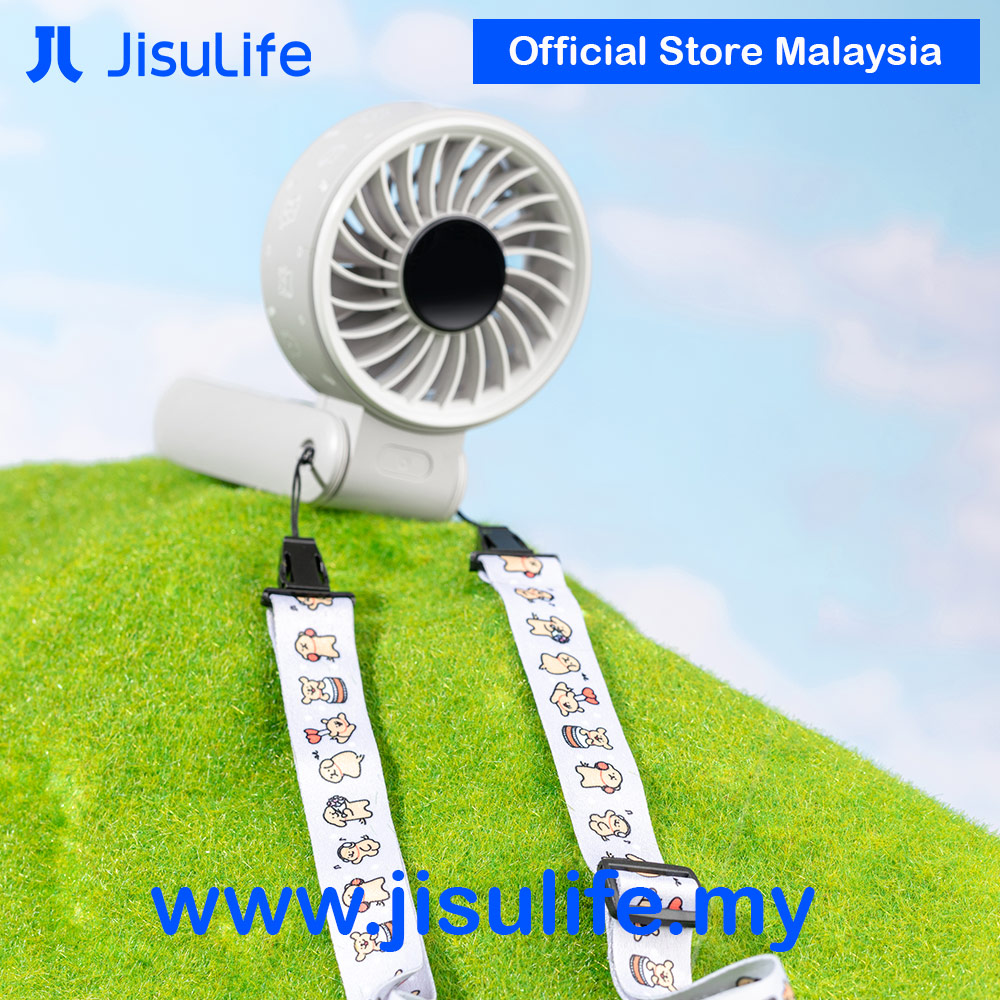 Picture of Jisulife Maltese Dog Series Malaysia 3 in 1 Handheld Fan Life7 Powerful Portable Fan with LED Display Foldable as Desk Fan Hangable as Neck Fan (5000mAh Light Grey)