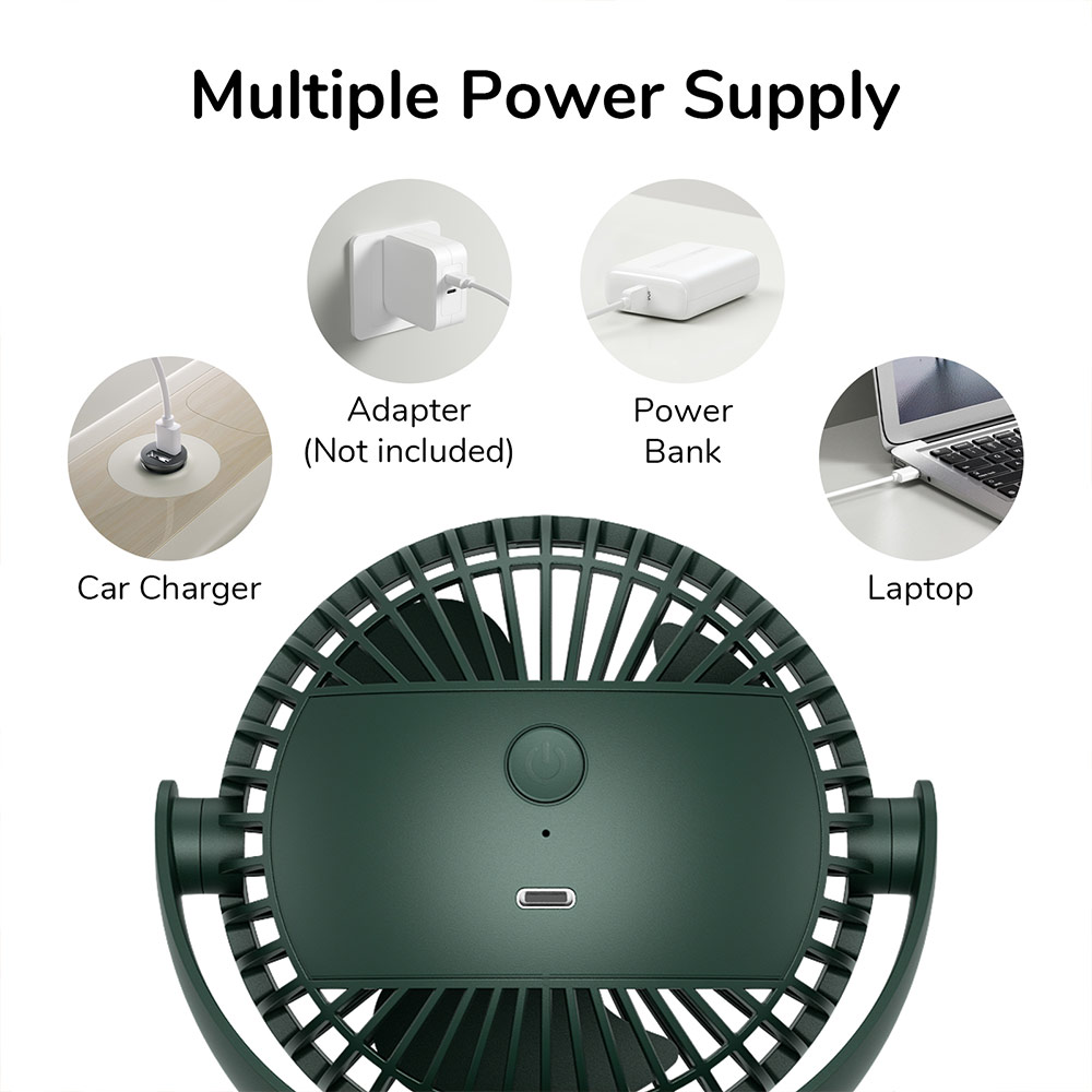 Picture of Jisulife Malaysia Child Safe Low Noise Removeable Washable 360 Rotatable 4 Speed Mode Desktop Hang Clip Fan Rechargeable 4000mAh For Home Office Outdoor Travel Portable Children Baby Stroller FA29A (Green)