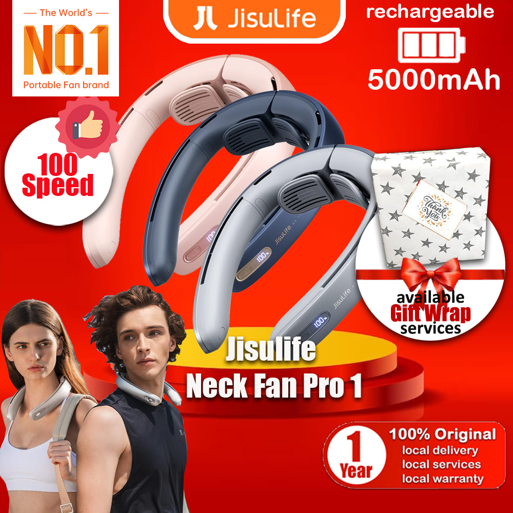 Picture of JISULIFE Malaysia Super Power High Speed Air Neck Cooler Portable Neck Fan Hands Free Bladeless Fan 5000mAh Battery Operated Wearable Personal Fan Leafless Rechargeable Headphone Design 100 Speed Neck Fan for Running Badminton Indoor Court Concert Picnic Camping Outdoor Activity FA45 (Pink)