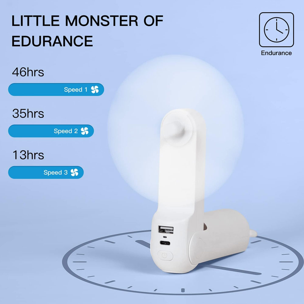 Picture of Jisulife Malaysia 3 in 1 Mini Handheld Fan USB Rechargeable Fan Power Bank with Flash Light for Office OutdoorTravel Hiking Camping Concert Indoor Court F8X (White)