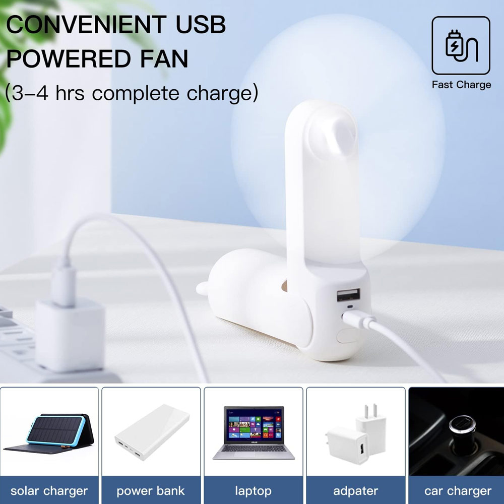 Picture of Jisulife Malaysia 3 in 1 Mini Handheld Fan USB Rechargeable Fan Power Bank with Flash Light for Office OutdoorTravel Hiking Camping Concert Indoor Court F8X (White)