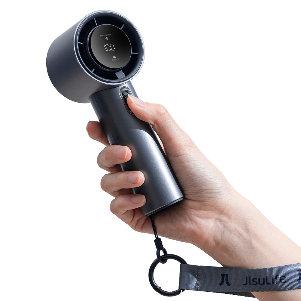 Picture of Jisulife Malaysia Super Power 100 Speed Turbo Strong Wind Portable Fast Charge Rechargeable  3600mAh Hidden Blade High Quality Handheld Mini Fan for Outdoor Indoor Badminton Court Concert Picnic Camping FA53ABS (Blue)