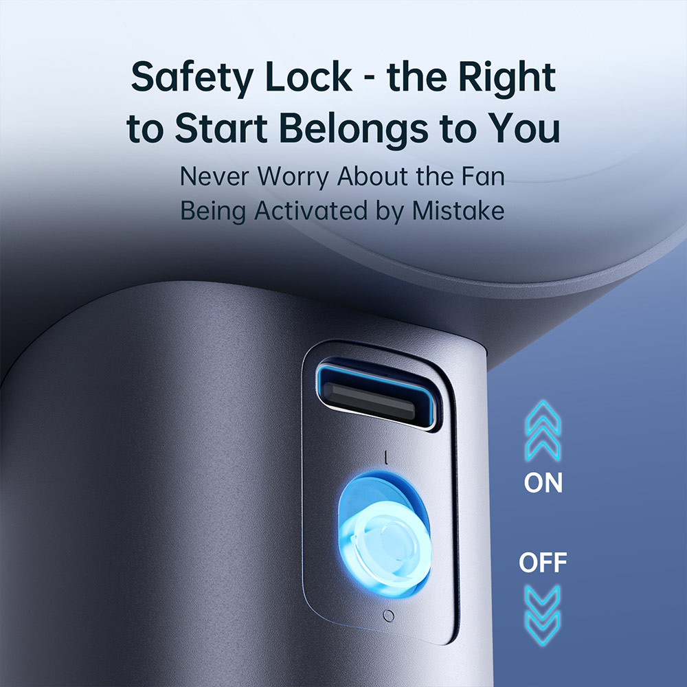 Picture of Jisulife Malaysia Super Power 100 Speed Turbo Strong Wind Portable Fast Charge Rechargeable  3600mAh Hidden Blade High Quality Handheld Mini Fan for Outdoor Indoor Badminton Court Concert Picnic Camping FA53ABS (Blue)