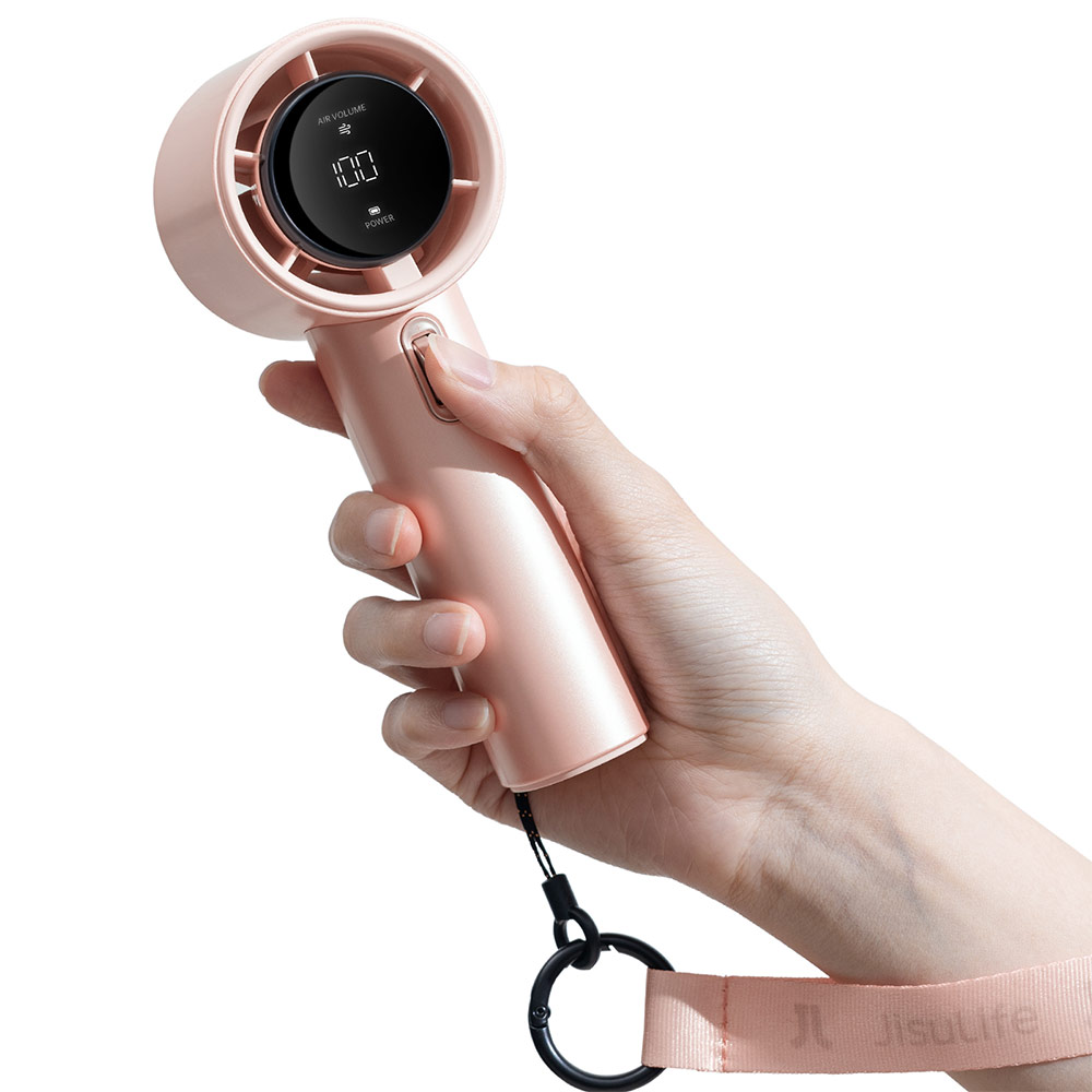 Picture of Jisulife Malaysia Super Power 100 Speed Turbo Strong Wind Portable Fast Charge Rechargeable 3600mAh Hidden Blade High Quality Handheld Mini Fan for Outdoor Indoor Badminton Court Concert Picnic Camping FA53ABS (Pink)