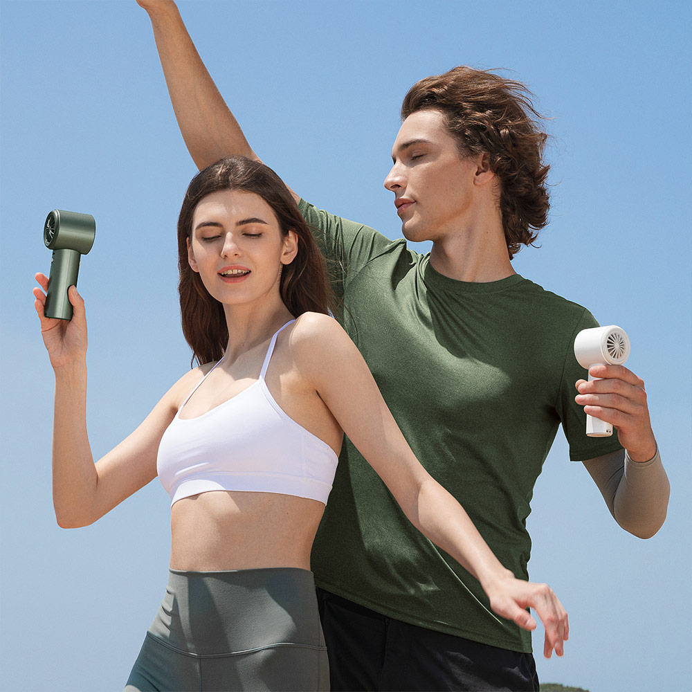 Picture of Jisulife Malaysia Super Power 100 Speed Turbo Strong Wind Portable Fast Charge Rechargeable 3600mAh Hidden Blade High Quality Handheld Mini Fan for Outdoor Indoor Badminton Court Concert Picnic Camping FA53ABS (White)