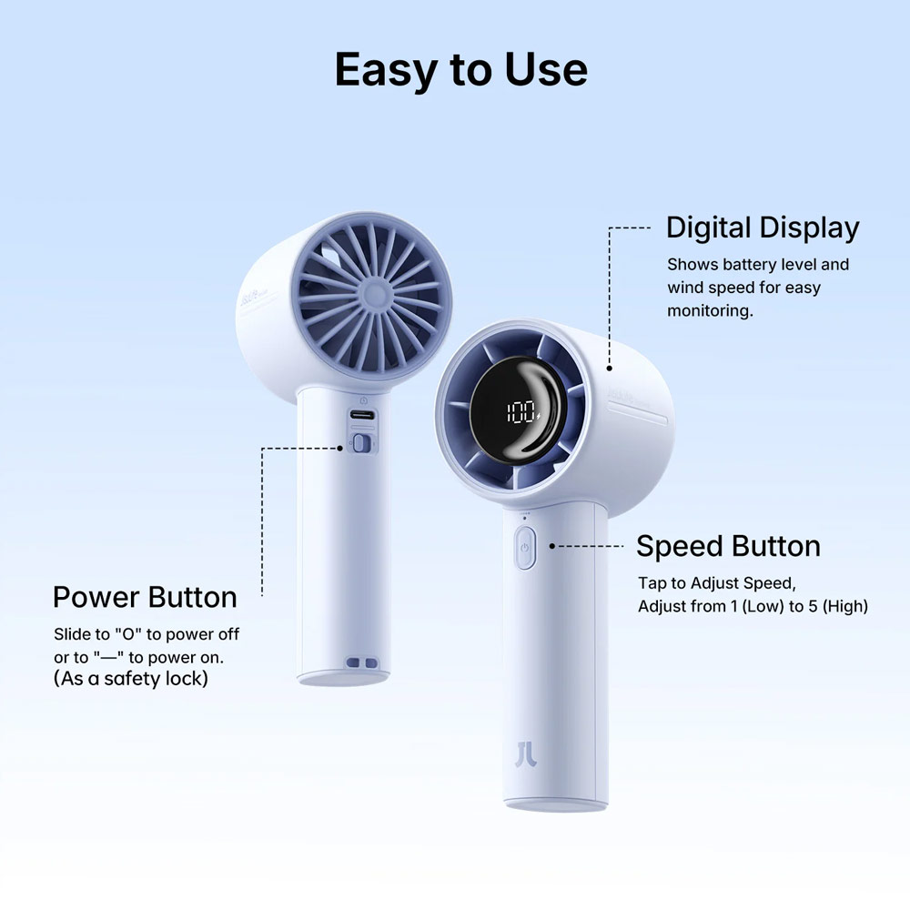Picture of Jisulife Life 10S Portable Handheld Fan 5 Speed Mode LED Display Easy Carry Turbo Wind Speed Fan Kipas Jisulife (Gray)