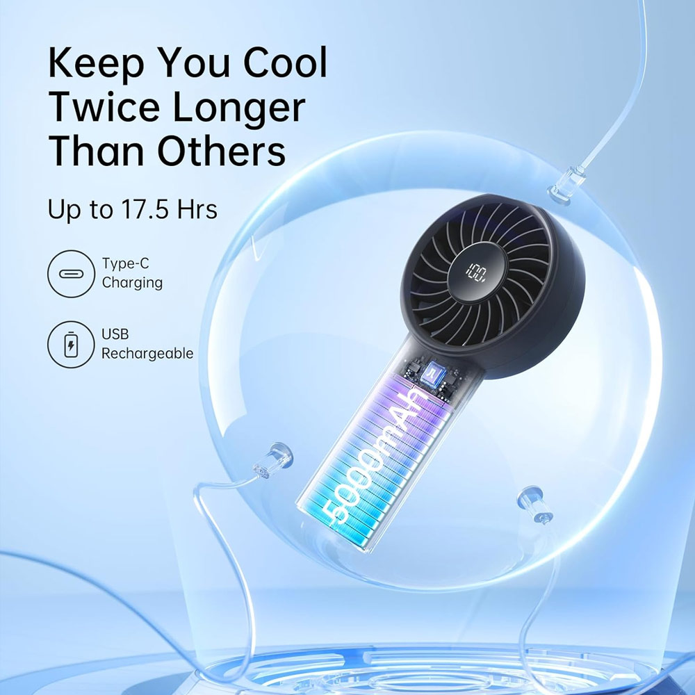 Picture of Jisulife Malaysia Powerful Handheld Fan Life4 Powerful Portable Fan with LED Display (5000mAh Black)