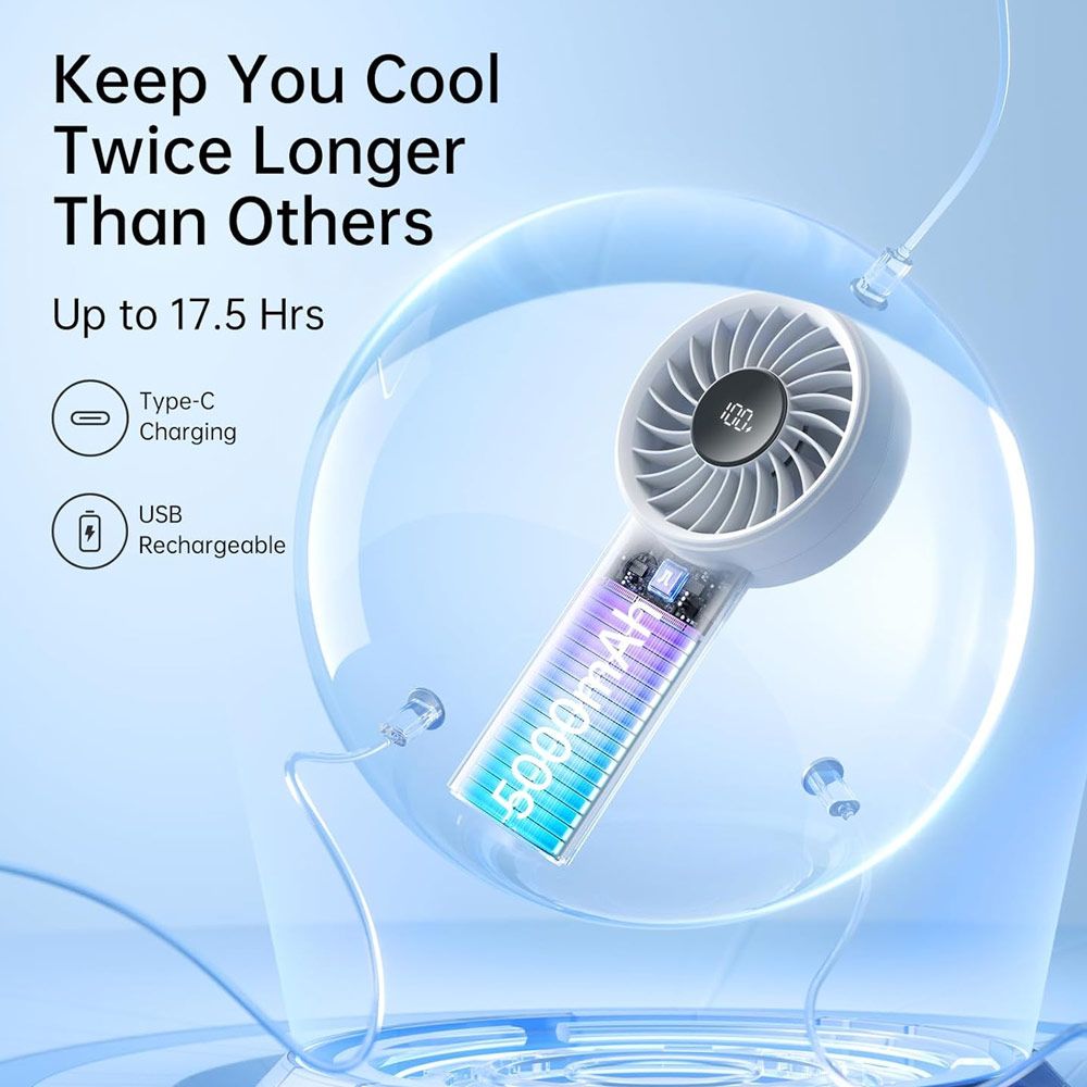 Picture of Jisulife Malaysia Powerful Handheld Fan Life4 Powerful Portable Fan with LED Display (5000mAh Light Grey)