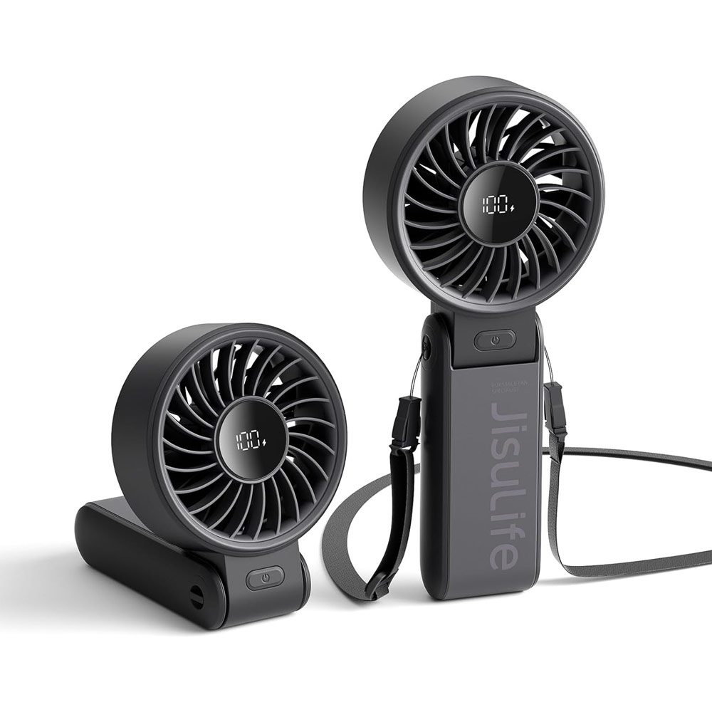 Picture of Jisulife Malaysia 3 in 1 Handheld Fan Life7 Powerful Portable Fan with LED Display Foldable as Desk Fan Hangable as Neck Fan (3600mAh Black)