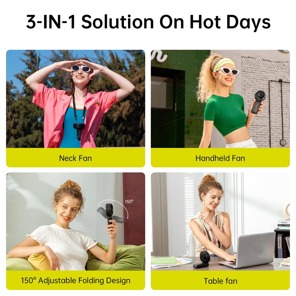 Picture of Jisulife Malaysia 3 in 1 Handheld Fan Life7 Powerful Portable Fan with LED Display Foldable as Desk Fan Hangable as Neck Fan (3600mAh Black)